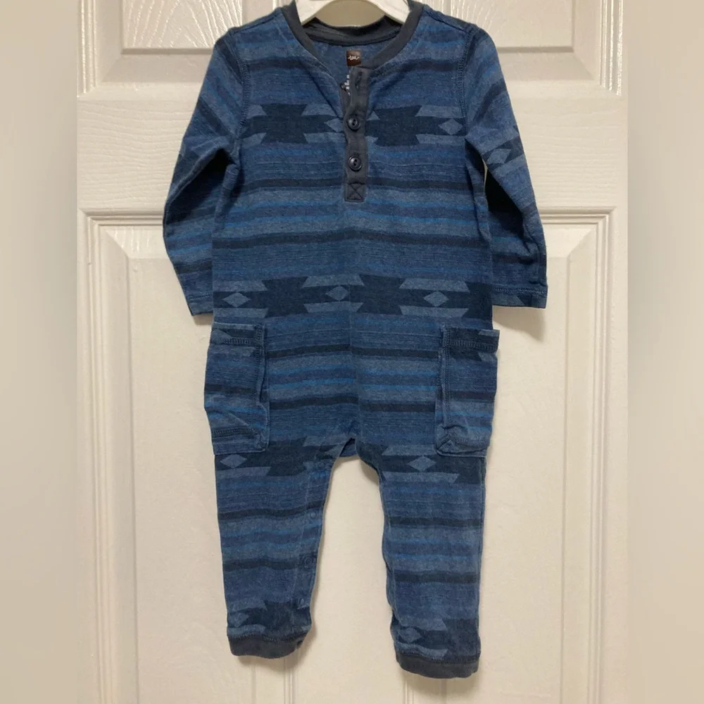 *Tea Collection Blue Southwest Print Long Sleeve Footless 1pc Sz 9-12M Romper #X